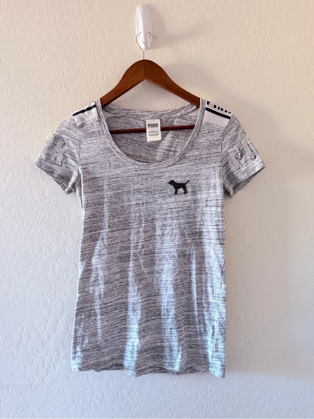 PINK Victoria’s Secret Women’s Gray Marl Logo Tee Size Small